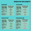 Spiked Pop 12pk variety pack with ingredient and nutritional information on a blue background